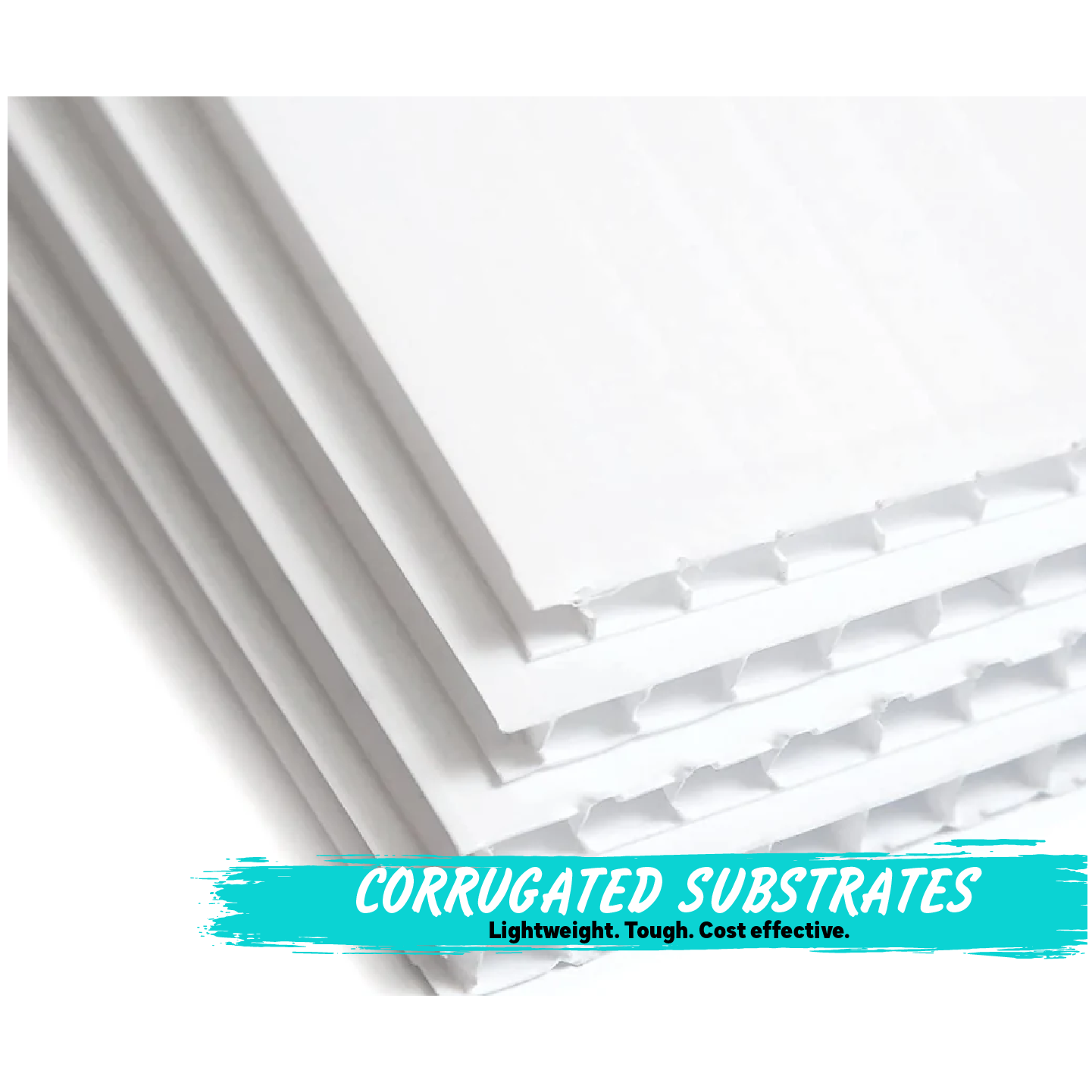 Corrugated substrates with text highlighting their properties on a white background