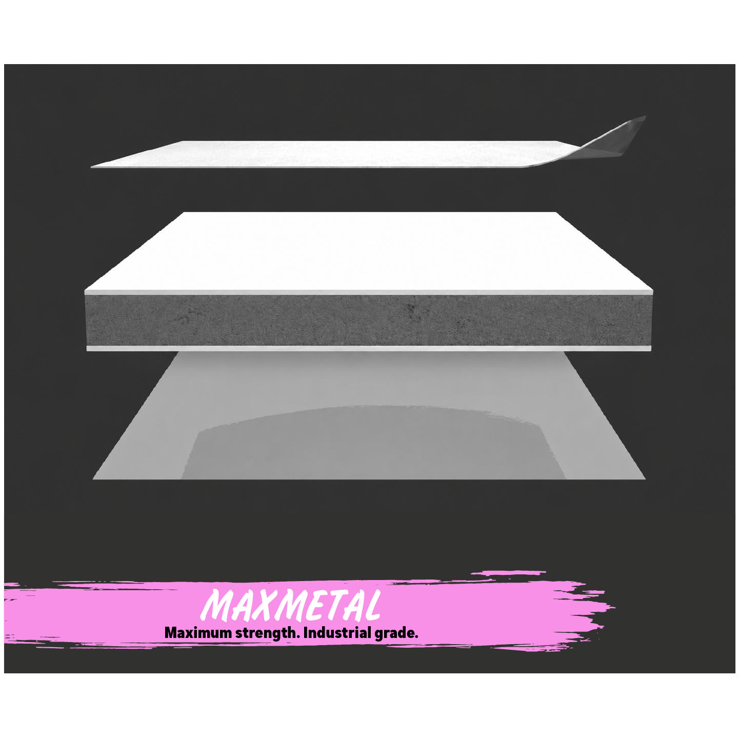 Maxmetal metal sheets with text on a black background