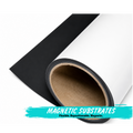 Roll of black magnetic substrate with text on a white background